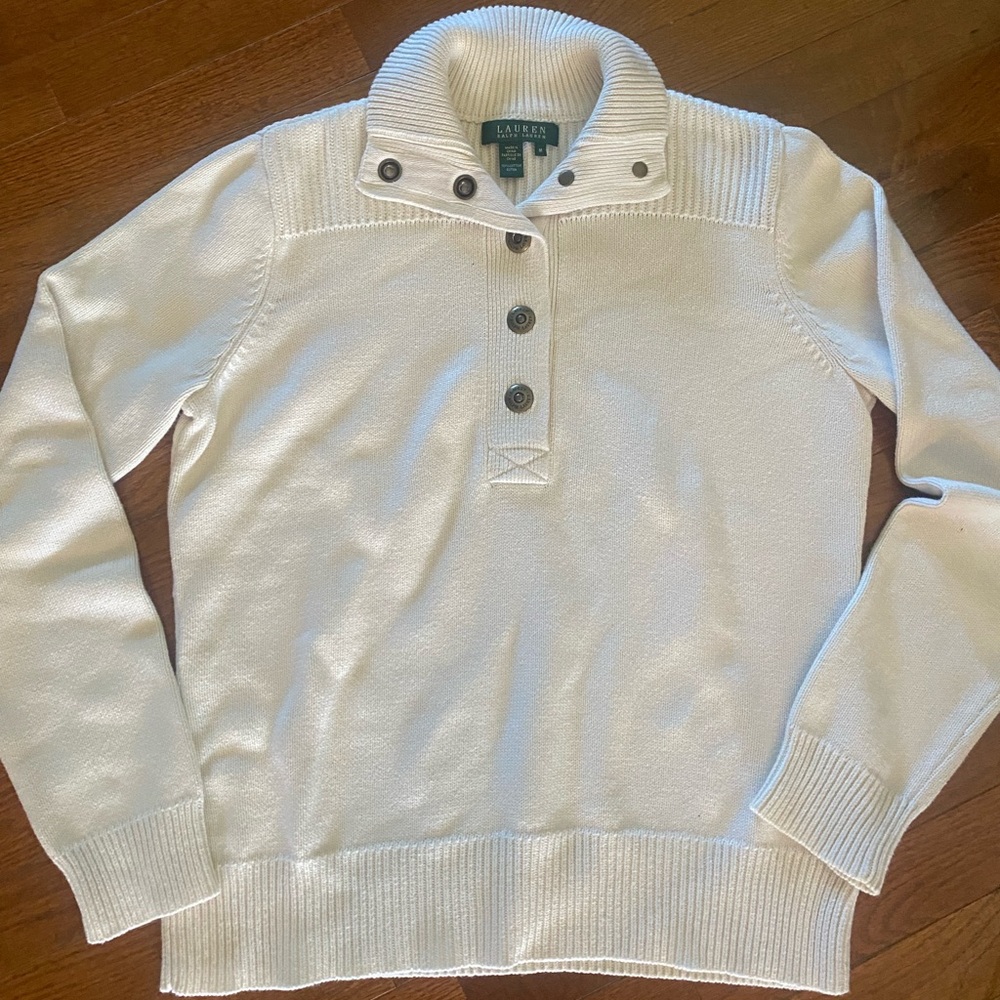Ralph Lauren Ivory Gold Button Ivory Sweater